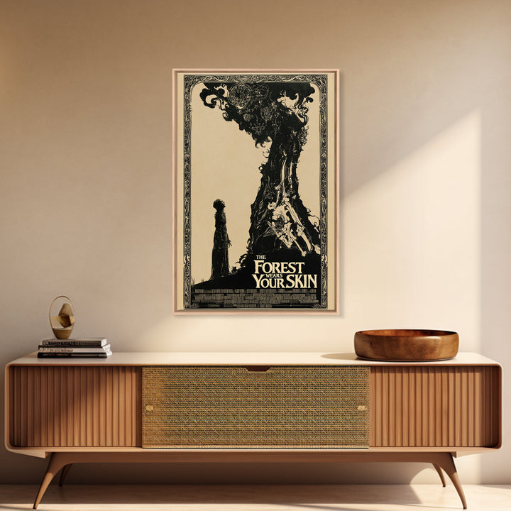 The Forest Wears Your Skin, English Language Horror Movie Poster, Decadent Line Art, Retro Horror Movie Art, Framed Canvas Print