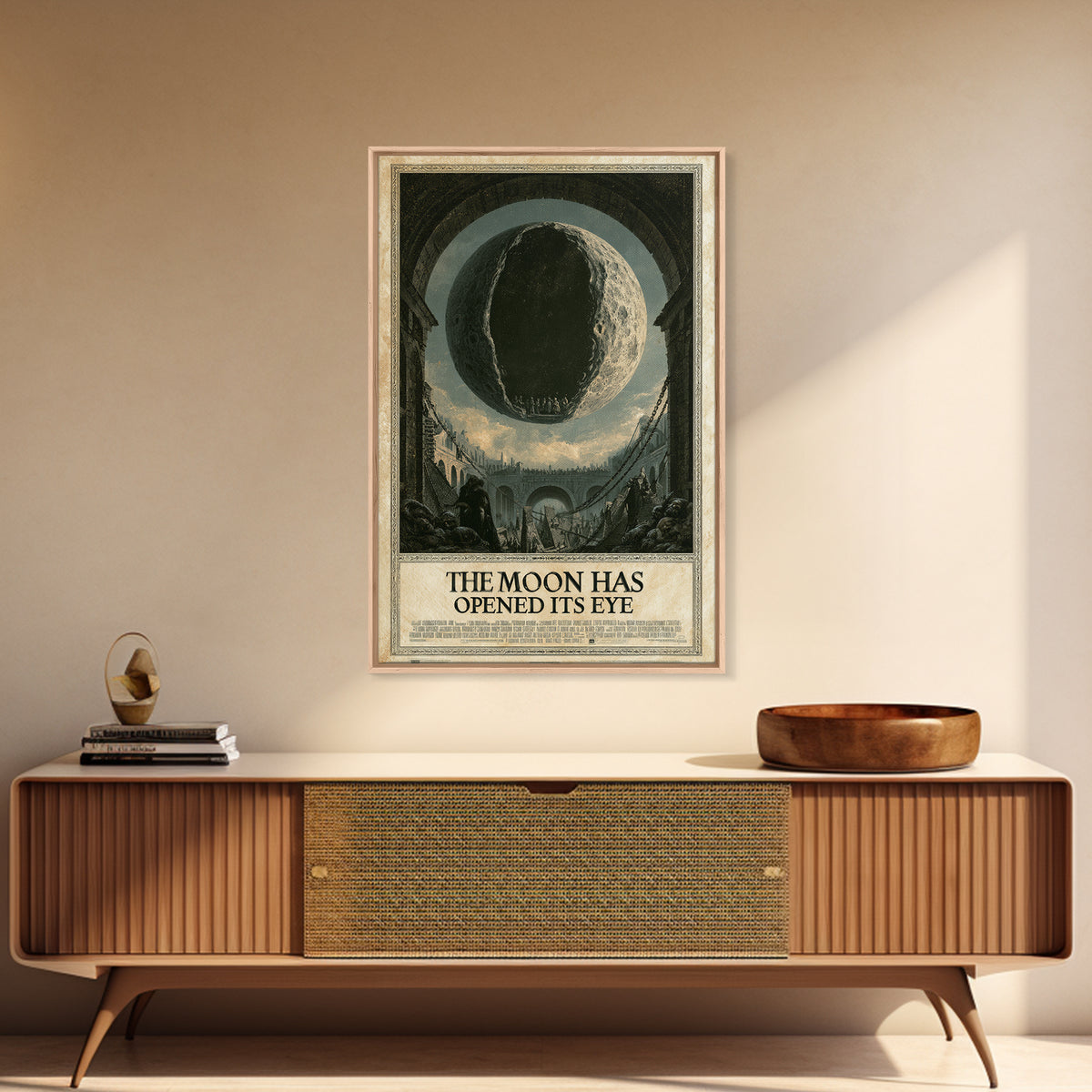 The Moon Has Opened Its Eye, English Language Horror Movie Poster, Architectural Etching Art, Retro Horror Movie Art