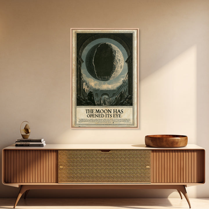 The Moon Has Opened Its Eye, English Language Horror Movie Poster, Architectural Etching Art, Retro Horror Movie Art