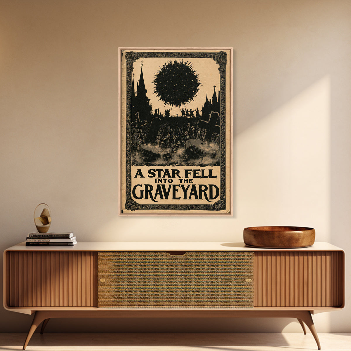 A Star Fell Into The Graveyard, English Language Horror Movie Poster, Decadent Line Art, Gothic Cinema Wall Art, Canvas Print