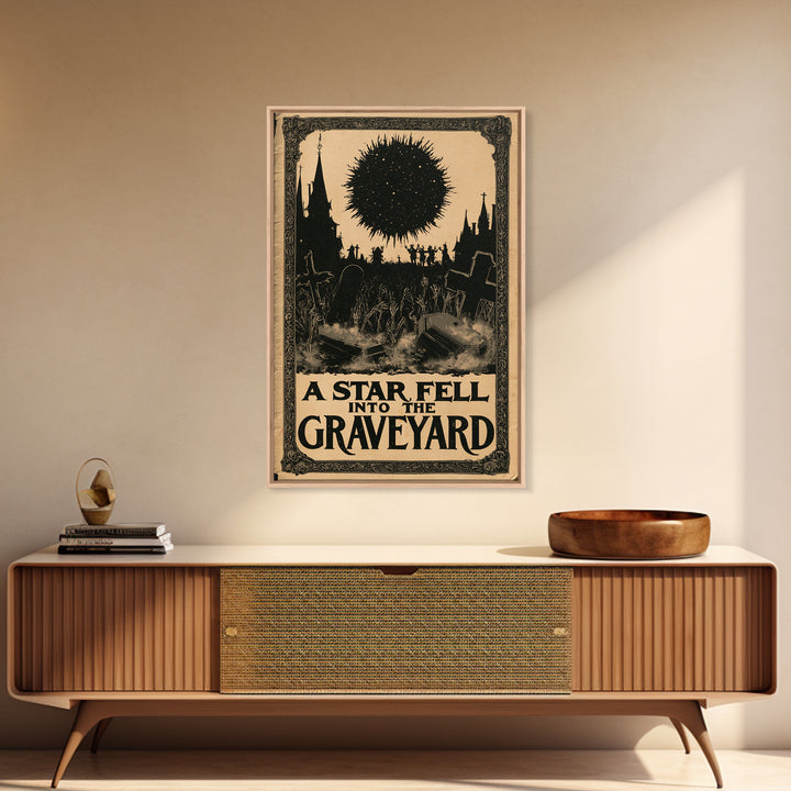 A Star Fell Into The Graveyard, English Language Horror Movie Poster, Decadent Line Art, Gothic Cinema Wall Art, Canvas Print