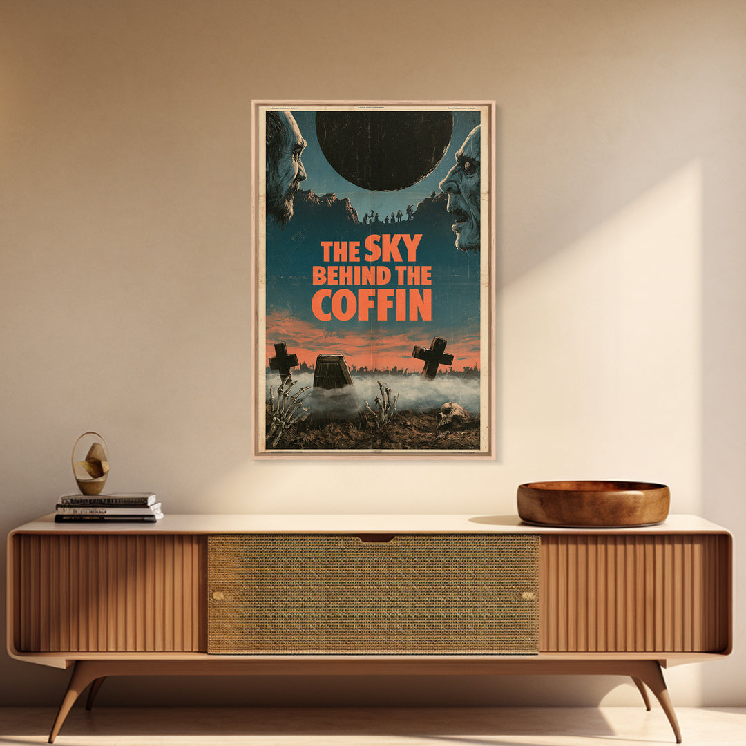 The Sky Behind The Coffin, English Language Horror Movie Poster, 1970s Horror Art, Cult Horror Poster, Framed Canvas Print