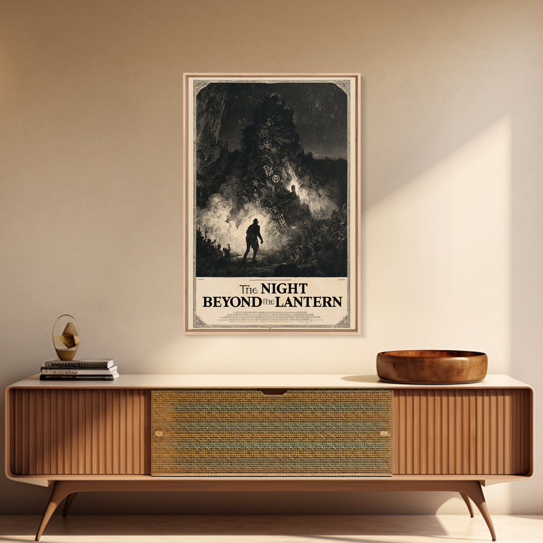 The Night Beyond The Lantern, English Language Horror Movie Poster, Gothic Engraving Art, Cult Horror Poster, Framed Canvas Print