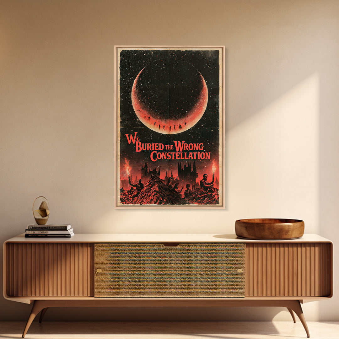 We Buried The Wrong Constellation, English Language Horror Movie Poster, 1960s Horror Art, Classic Monster Poster, Framed Canvas Print