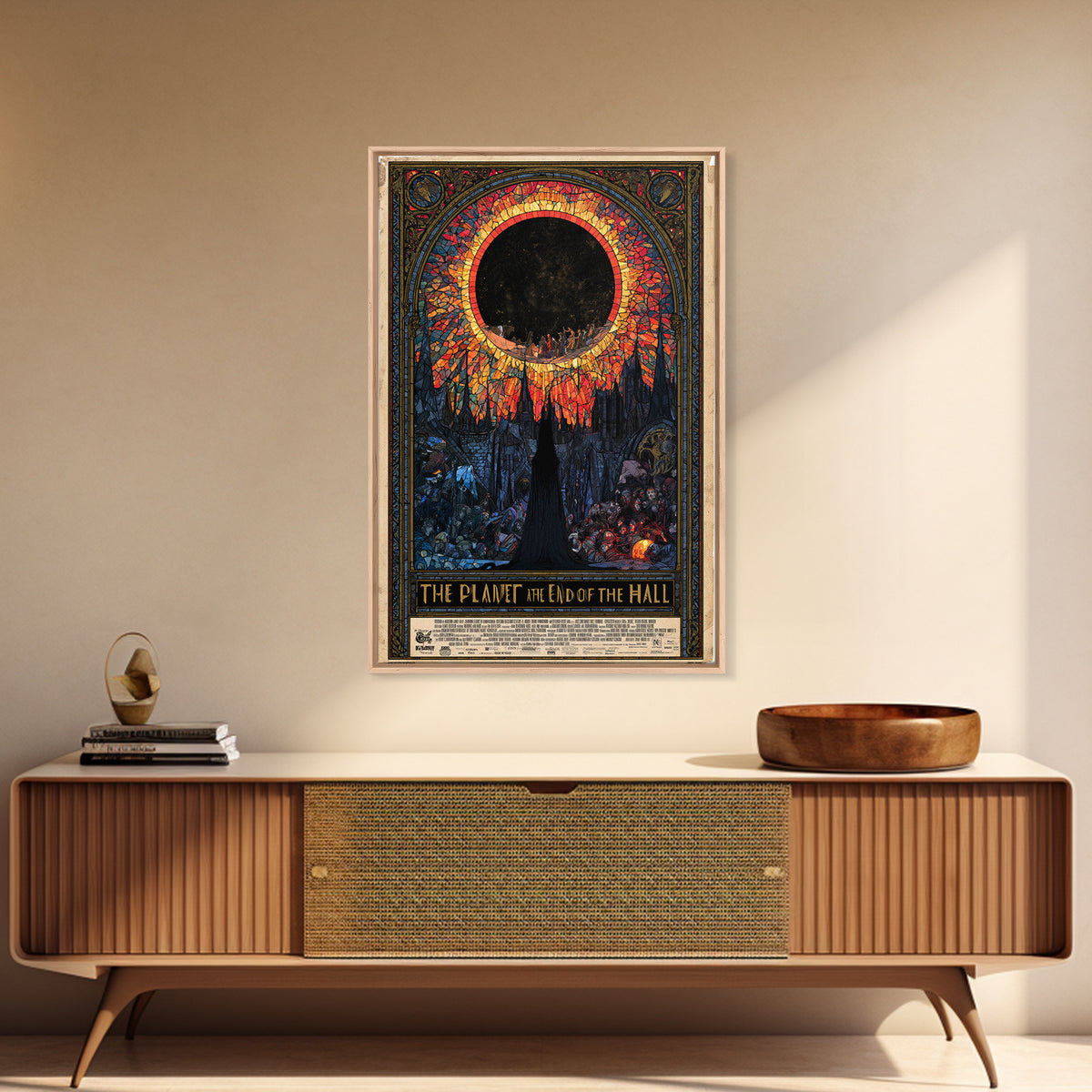 The Planet At The End Of The Hall, English Language Horror Movie Poster, Stained Glass Gothic Art, Gothic Cinema Wall Art, Canvas Print