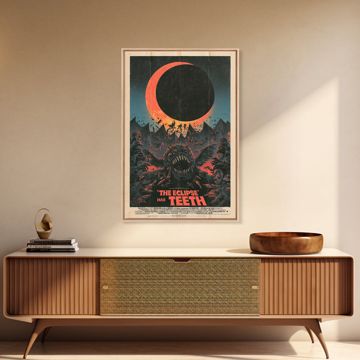 The Eclipse Has Teeth, English Language Horror Movie Poster, Giallo Horror Art, Gothic Cinema Wall Art, Framed Canvas Print
