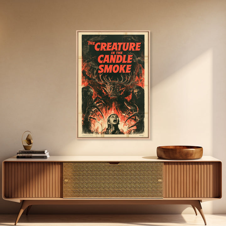 The Creature In The Candle Smoke, English Language Horror Movie Poster, 1950s Creature-Feature One-Sheet Inspired Art, Cult Horror Poster