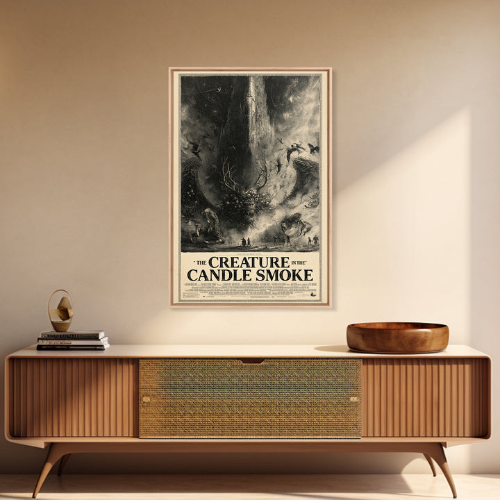 The Creature In The Candle Smoke, English Language Horror Movie Poster, Gothic Engraving Art, Cult Horror Poster, Framed Canvas Print