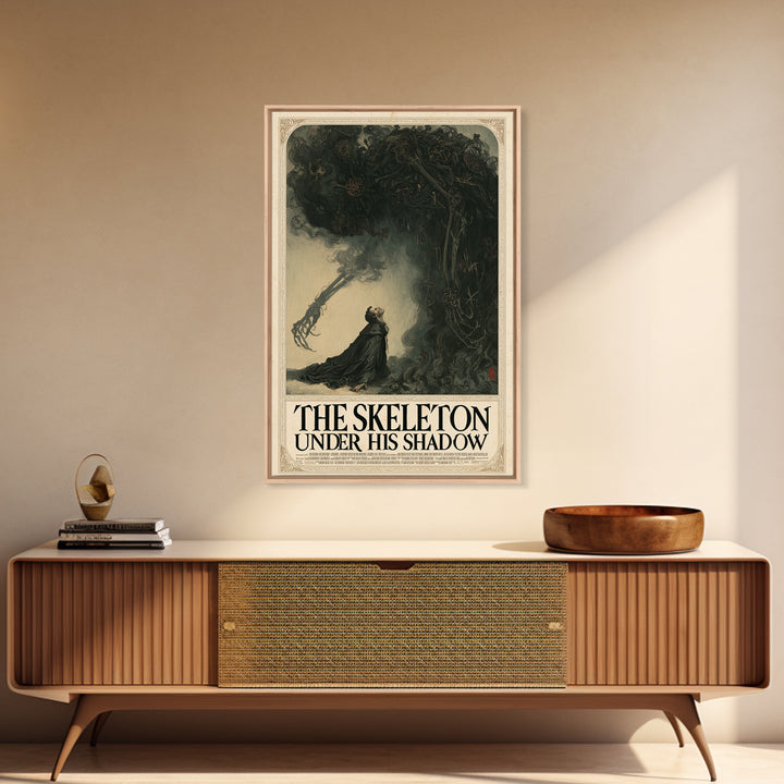 The Skeleton Under His Shadow, English Language Horror Movie Poster, Gothic Nightmare Art, Cult Horror Poster, Framed Canvas Print