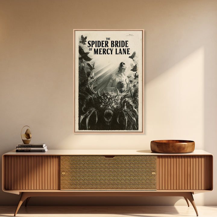 The Spider Bride Of Mercy Lane, English Language Horror Movie Poster, 1930s Horror Art, Retro Horror Movie Art, Framed Canvas Print