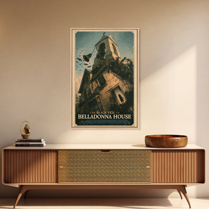 The Black Veil Of Belladonna House, English Language Horror Movie Poster, Gothic Nightmare Art, Classic Monster Poster, Canvas Print
