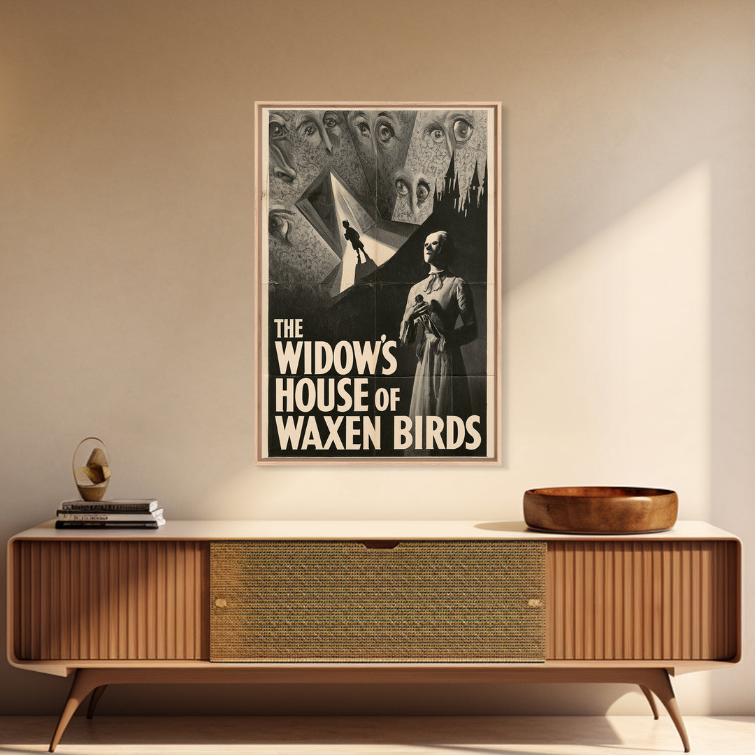 The Widow'S House Of Waxen Birds, English Language Horror Movie Poster, 1930s Horror Art, Gothic Cinema Wall Art, Canvas Print
