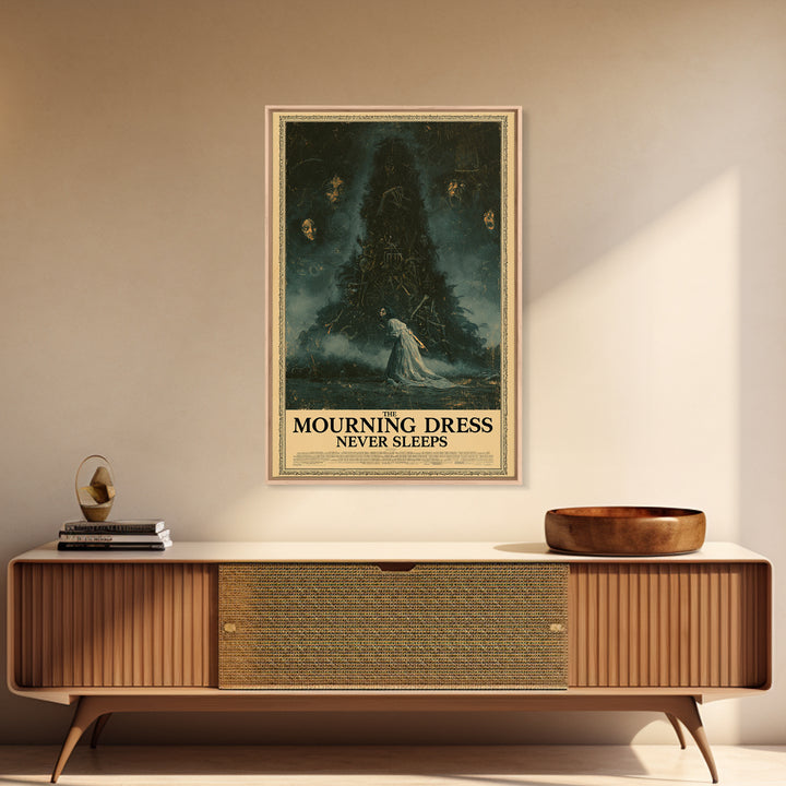 The Mourning Dress Never Sleeps, English Language Horror Movie Poster, Dark Romantic Horror Art, Cult Horror Poster, Canvas Print