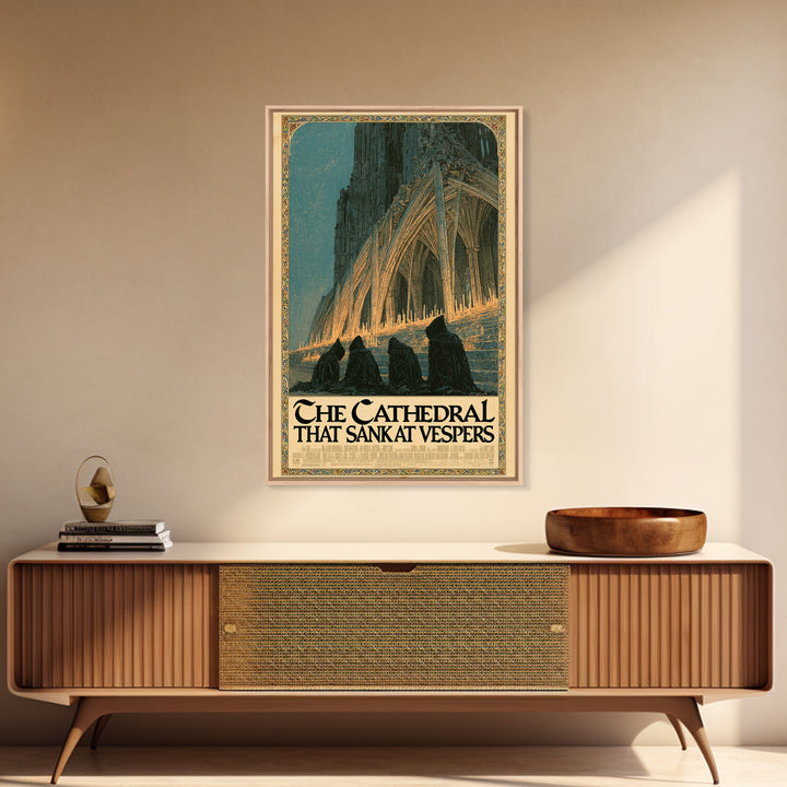 The Cathedral That Sank At Vespers, English Language Horror Movie Poster, Stained Glass Gothic Art, Gothic Cinema Wall Art, Canvas Print