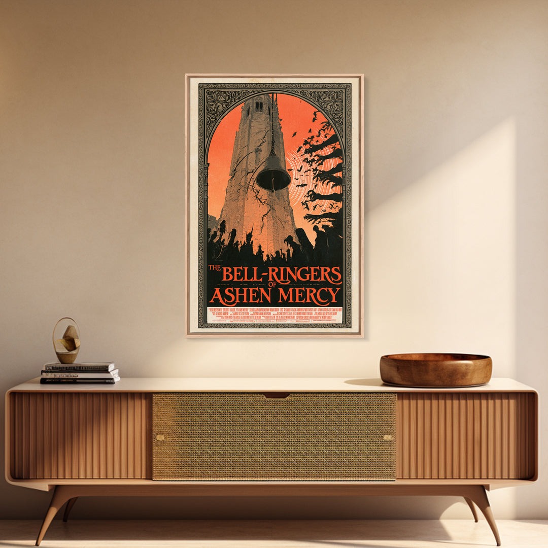 The Bell-Ringers Of Ashen Mercy, English Language Horror Movie Poster, Decadent Line Art, Cult Horror Poster, Canvas Print