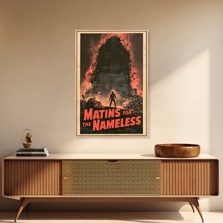 Matins For The Nameless, English Language Horror Movie Poster, 1950s Creature-Feature One-Sheet Inspired Art, Classic Monster Poster