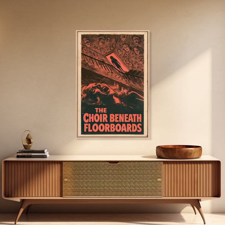 The Choir Beneath The Floorboards, English Language Horror Movie Poster, 1950s Creature-Feature One-Sheet Inspired Art, Framed Canvas Print