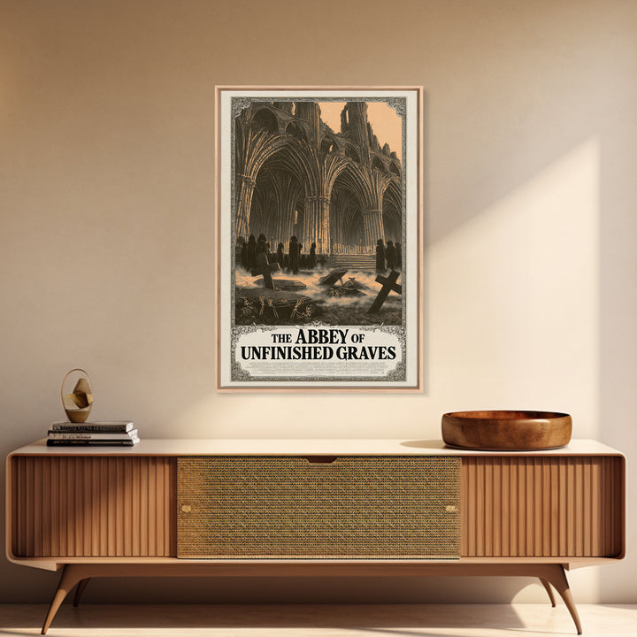 The Abbey Of Unfinished Graves, English Language Horror Movie Poster, Decadent Line Art, Gothic Cinema Wall Art, Halloween Decor
