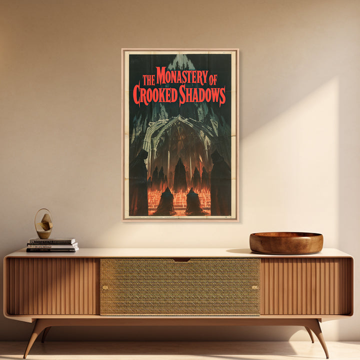 The Monastery Of Crooked Shadows, English Language Horror Movie Poster, 1960s Horror Art, Classic Monster Poster, Framed Canvas Print