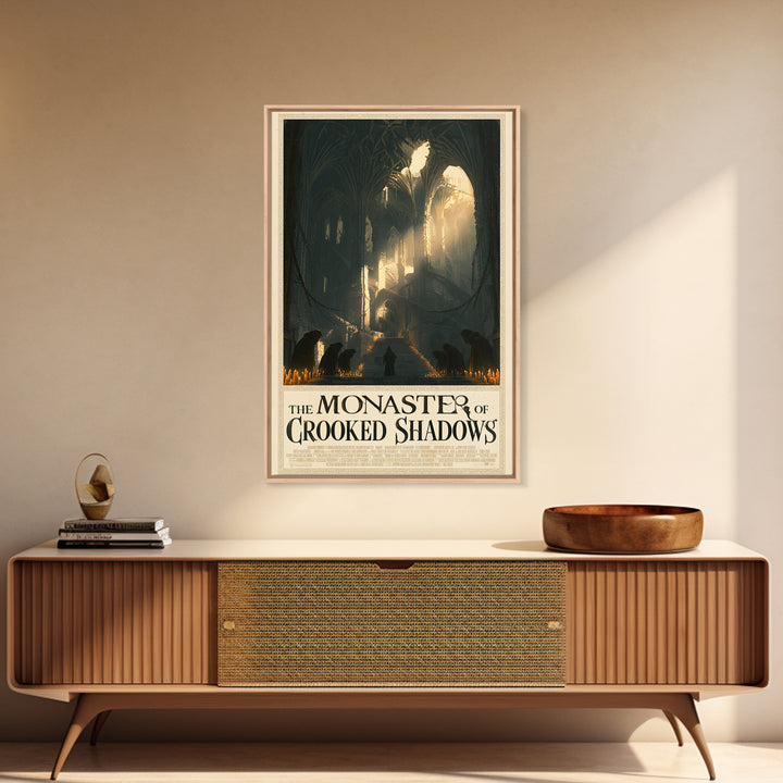 The Monastery Of Crooked Shadows, English Language Horror Movie Poster, Architectural Etching Art, Cult Horror Poster