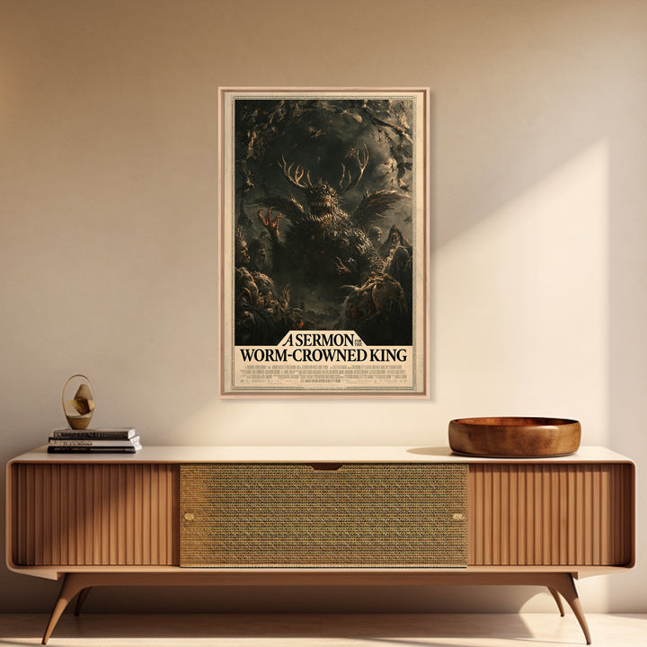 A Sermon For The Worm-Crowned King, English Language Horror Movie Poster, Dark Romantic Horror Art, Retro Horror Movie Art