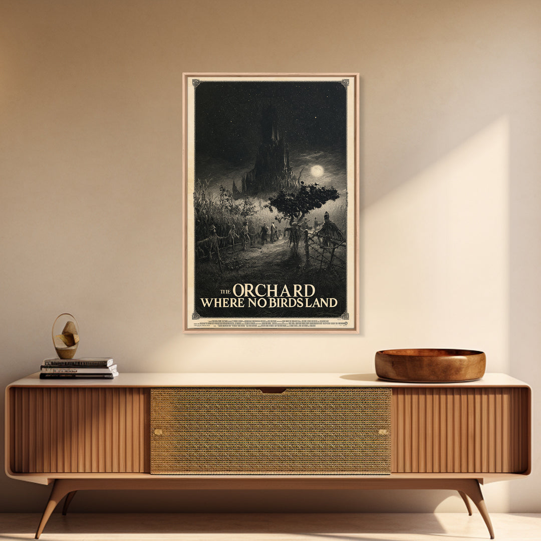 The Orchard Where No Birds Land, English Language Horror Movie Poster, Gothic Engraving Art, Cult Horror Poster, Canvas Print