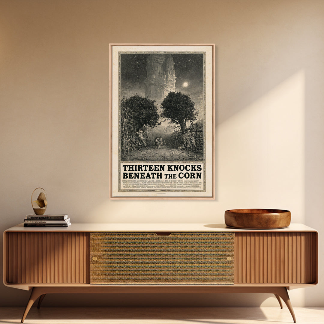 Thirteen Knocks Beneath The Corn, English Language Horror Movie Poster, Gothic Engraving Art, Cult Horror Poster, Canvas Print
