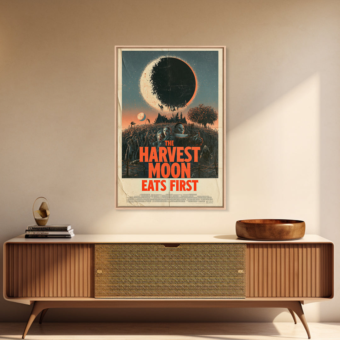 The Harvest Moon Eats First, English Language Horror Movie Poster, Giallo Horror Art, Gothic Cinema Wall Art, Canvas Print