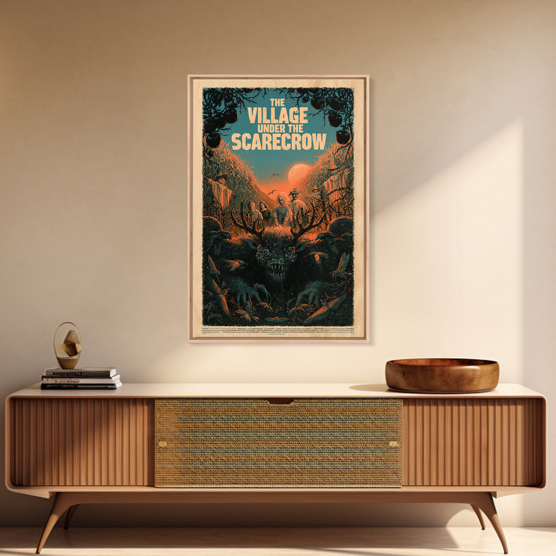 The Village Under The Scarecrow, English Language Horror Movie Poster, Decadent Line Art, Gothic Cinema Wall Art