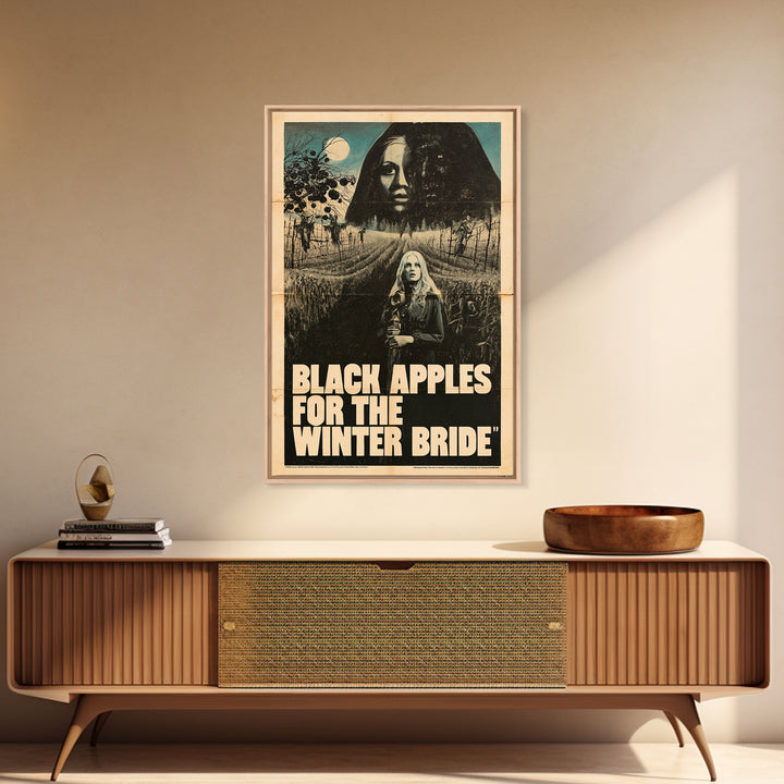 Black Apples For The Winter Bride, English Language Horror Movie Poster, 1970s Horror Art, Gothic Cinema Wall Art, Framed Canvas Print