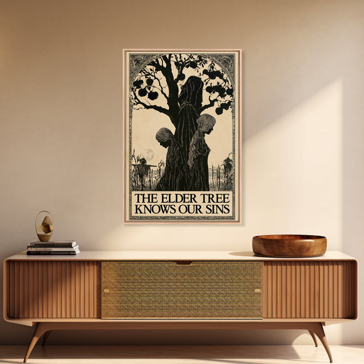 The Elder Tree Knows Our Sins, English Language Horror Movie Poster, Decadent Line Art, Classic Monster Poster, Canvas Print