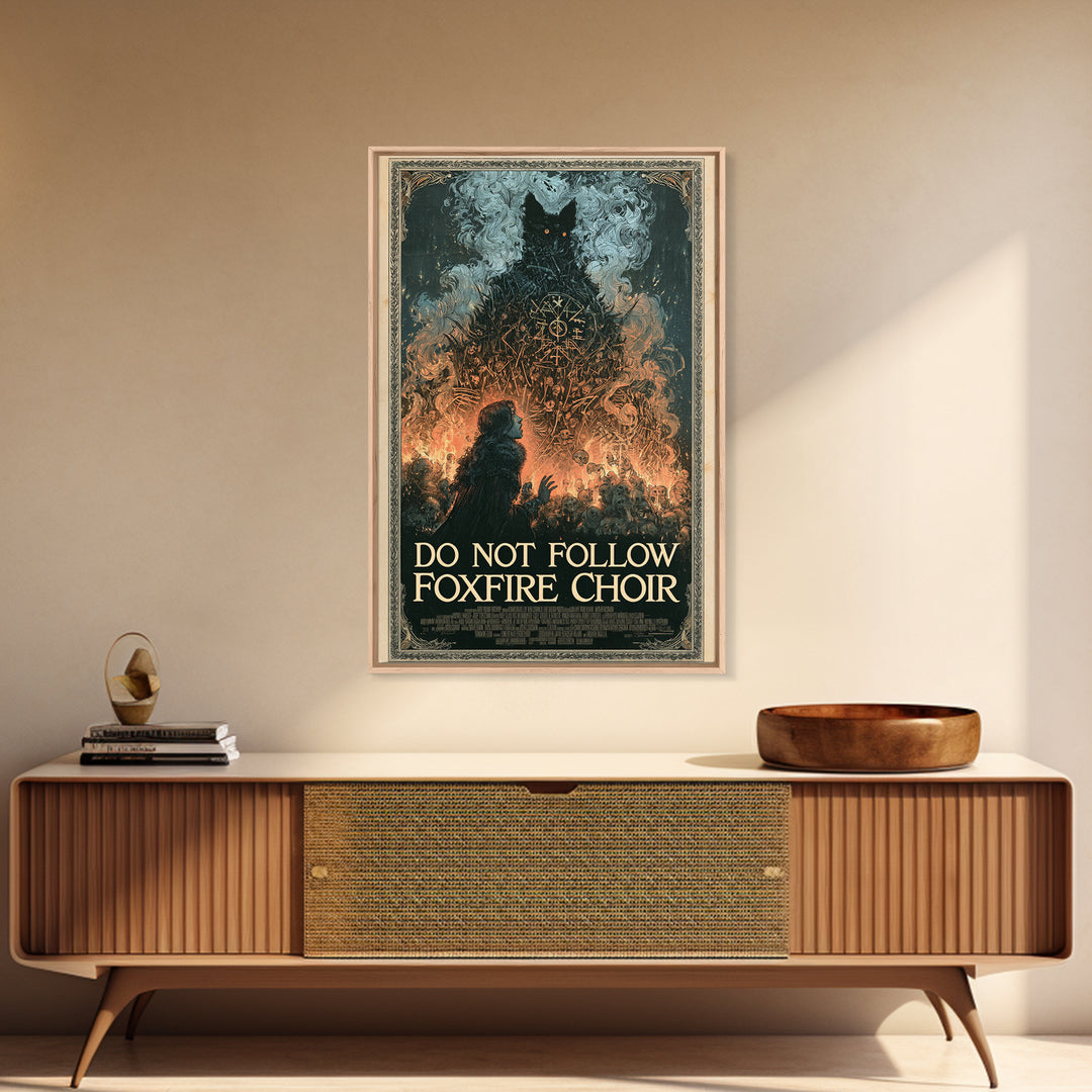 Do Not Follow The Foxfire Choir, English Language Horror Movie Poster, Stained Glass Gothic Art, Cult Horror Poster, Framed Canvas Print
