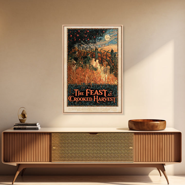The Feast At Crooked Harvest, English Language Horror Movie Poster, Stained Glass Gothic Art, Gothic Cinema Wall Art, Framed Canvas Print