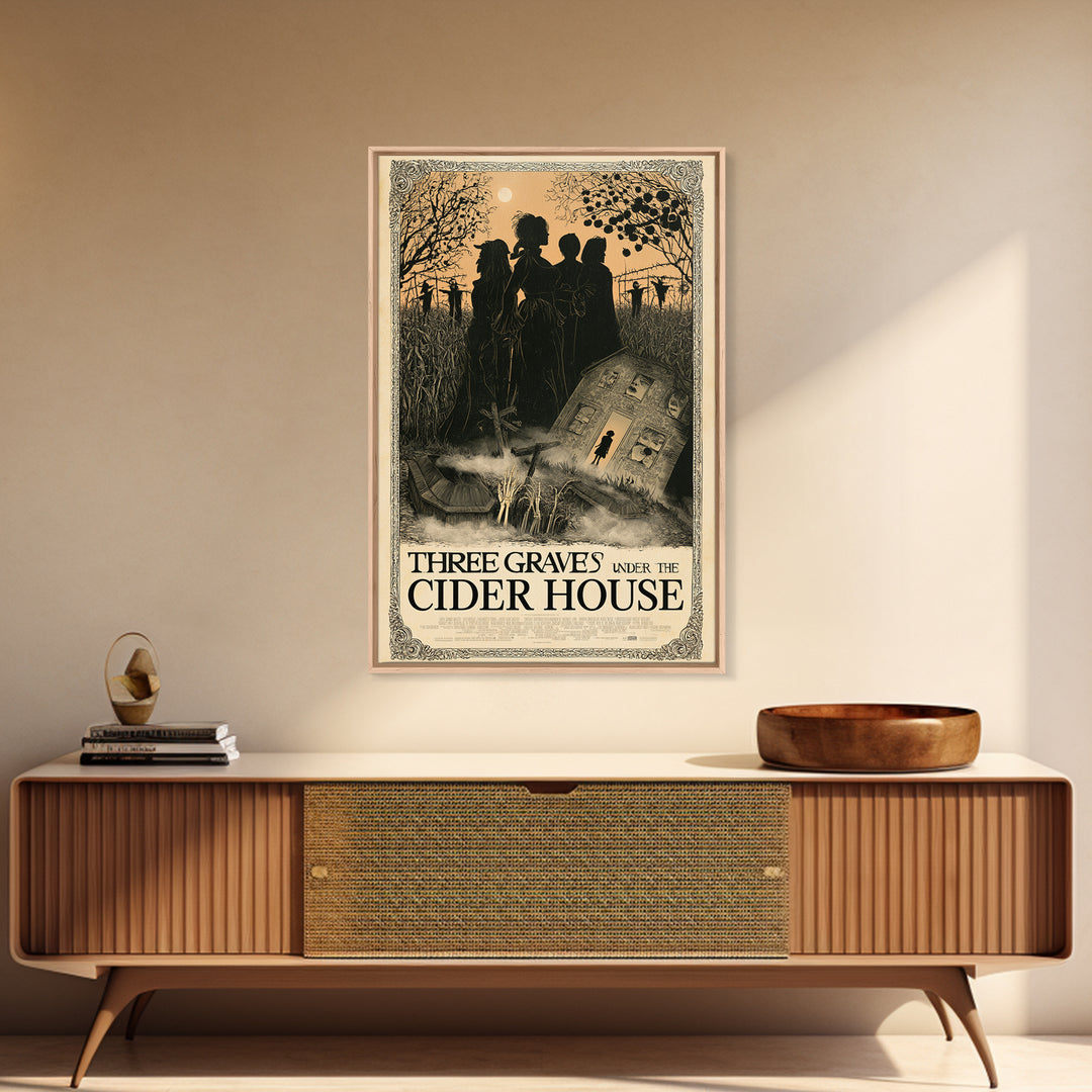 Three Graves Under The Cider House, English Language Horror Movie Poster, Decadent Line Art, Gothic Cinema Wall Art