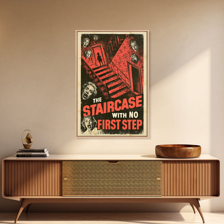 The Staircase With No First Step, English Language Horror Movie Poster, 1950s Creature-Feature One-Sheet Inspired Art, Canvas Print