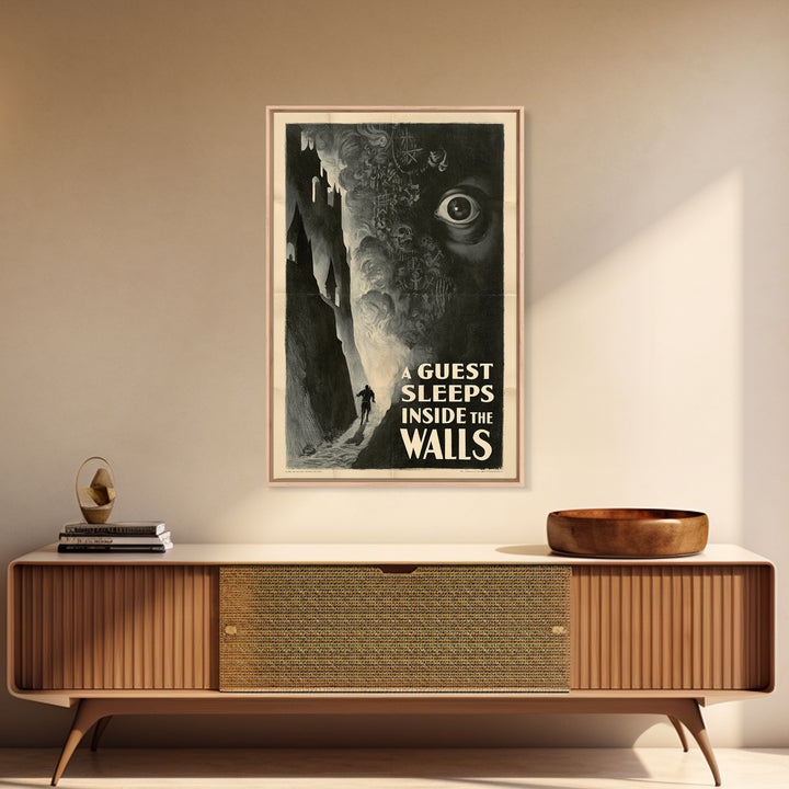 A Guest Sleeps Inside The Walls, English Language Horror Movie Poster, 1930s Horror Art, Retro Horror Movie Art, Canvas Print
