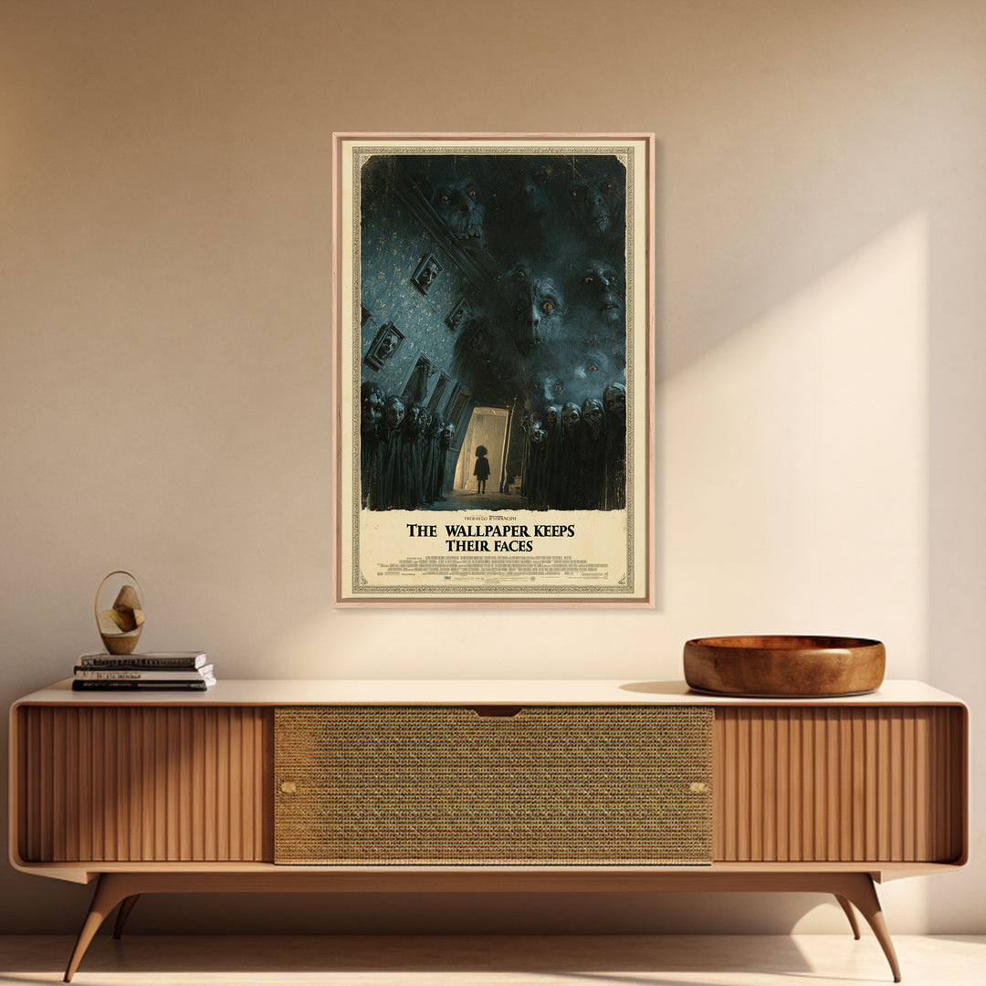 The Wallpaper Keeps Their Faces, English Language Horror Movie Poster, Dark Romantic Horror Art, Classic Monster Poster