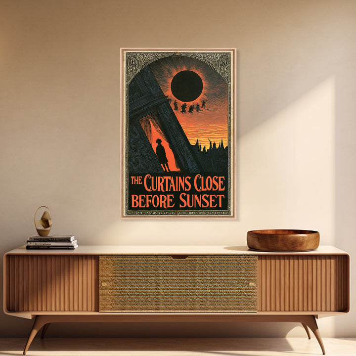 The Curtains Close Before Sunset, English Language Horror Movie Poster, Decadent Line Art, Retro Horror Movie Art, Canvas Print