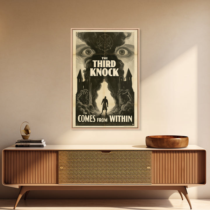 The Third Knock Comes From Within, English Language Horror Movie Poster, 1930s Horror Art, Gothic Cinema Wall Art, Framed Canvas Print