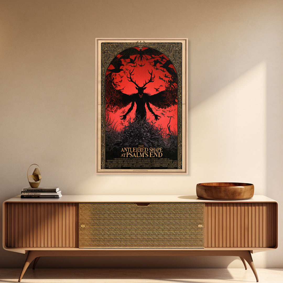 The Antlered Shape At Psalm'S End, English Language Horror Movie Poster, Decadent Line Art, Classic Monster Poster, Canvas Print