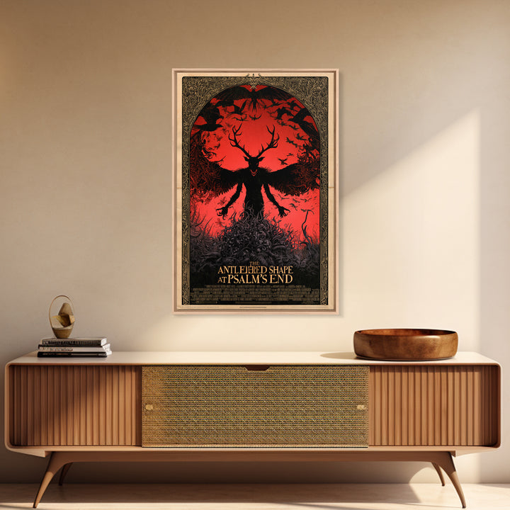 The Antlered Shape At Psalm'S End, English Language Horror Movie Poster, Decadent Line Art, Classic Monster Poster, Canvas Print
