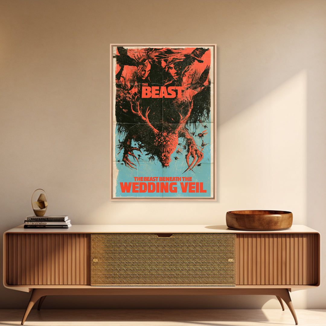 The Beast Beneath The Wedding Veil, English Language Horror Movie Poster, 1970s Horror Art, Classic Monster Poster, Framed Canvas Print