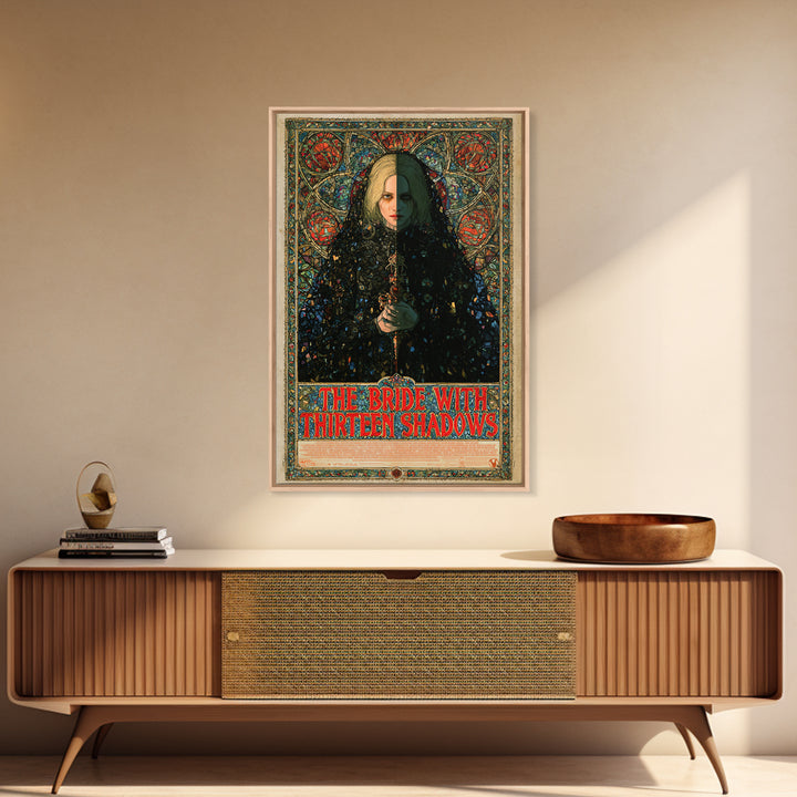 The Bride With Thirteen Shadows, English Language Horror Movie Poster, Stained Glass Gothic Art, Gothic Cinema Wall Art, Canvas Print