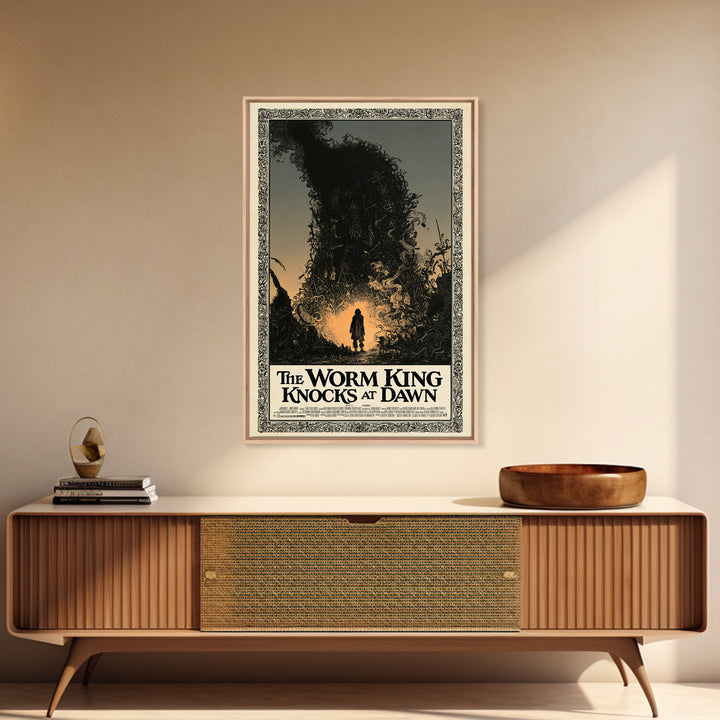 The Worm King Knocks At Dawn, English Language Horror Movie Poster, Decadent Line Art, Classic Monster Poster, Canvas Print