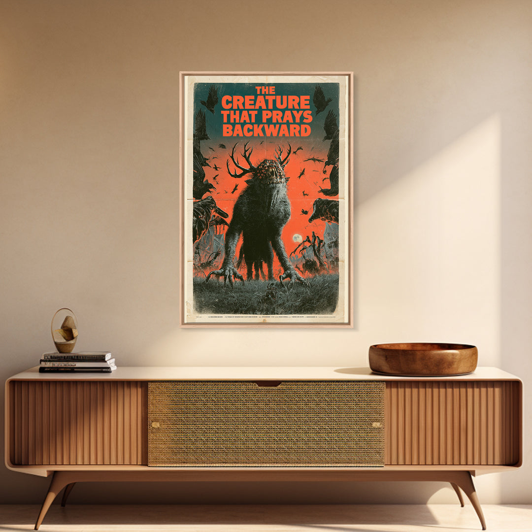 The Creature That Prays Backward, English Language Horror Movie Poster, Giallo Horror Art, Classic Monster Poster, Canvas Print