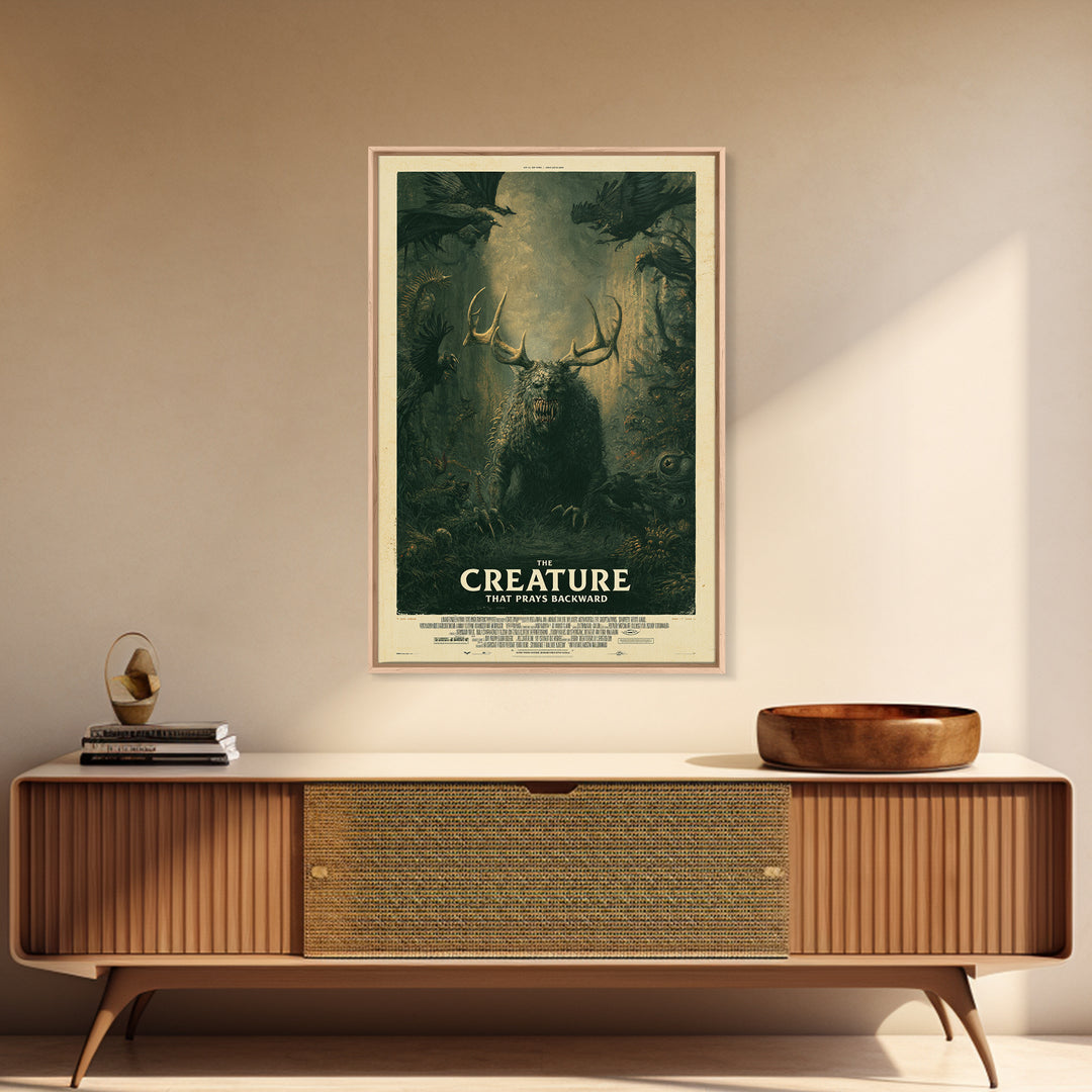 The Creature That Prays Backward, English Language Horror Movie Poster, Gothic Nightmare Art, Classic Monster Poster, Canvas Print