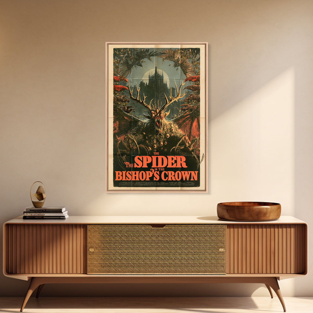 The Spider In The Bishop'S Crown, English Language Horror Movie Poster, Giallo Horror Art, Retro Horror Movie Art, Framed Canvas Print