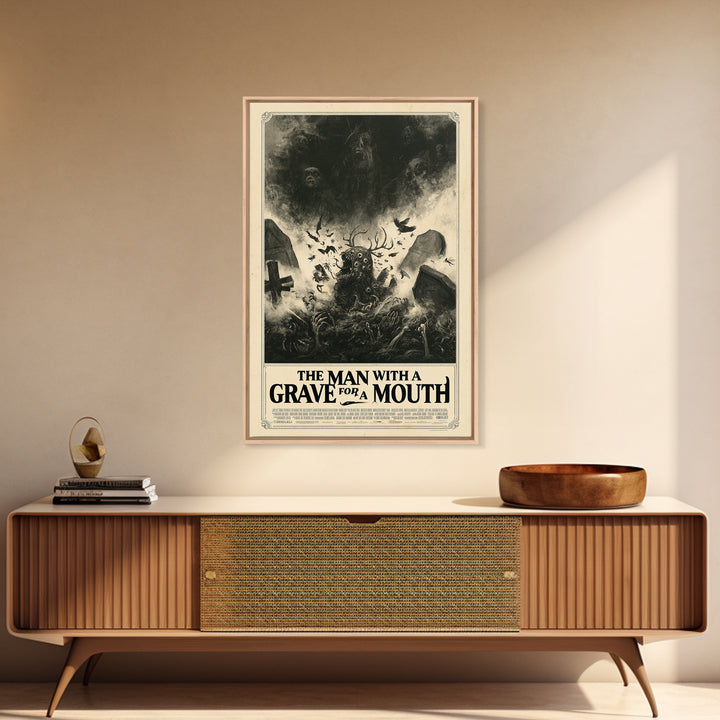 The Man With A Grave For A Mouth, English Language Horror Movie Poster, Dark Romantic Horror Art, Gothic Cinema Wall Art, Canvas Print