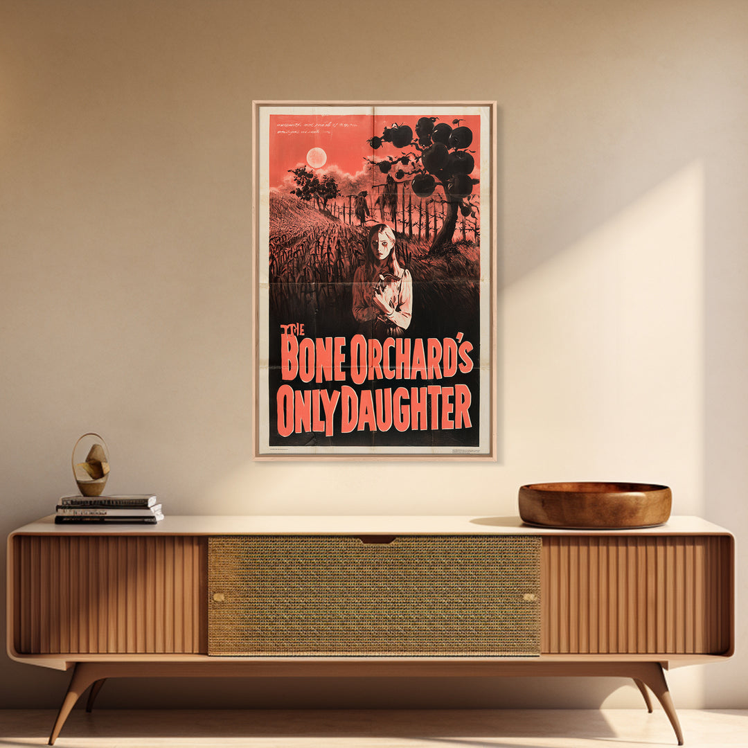 The Bone Orchard'S Only Daughter, English Language Horror Movie Poster, 1950s Creature-Feature One-Sheet Inspired Art, Framed Canvas Print