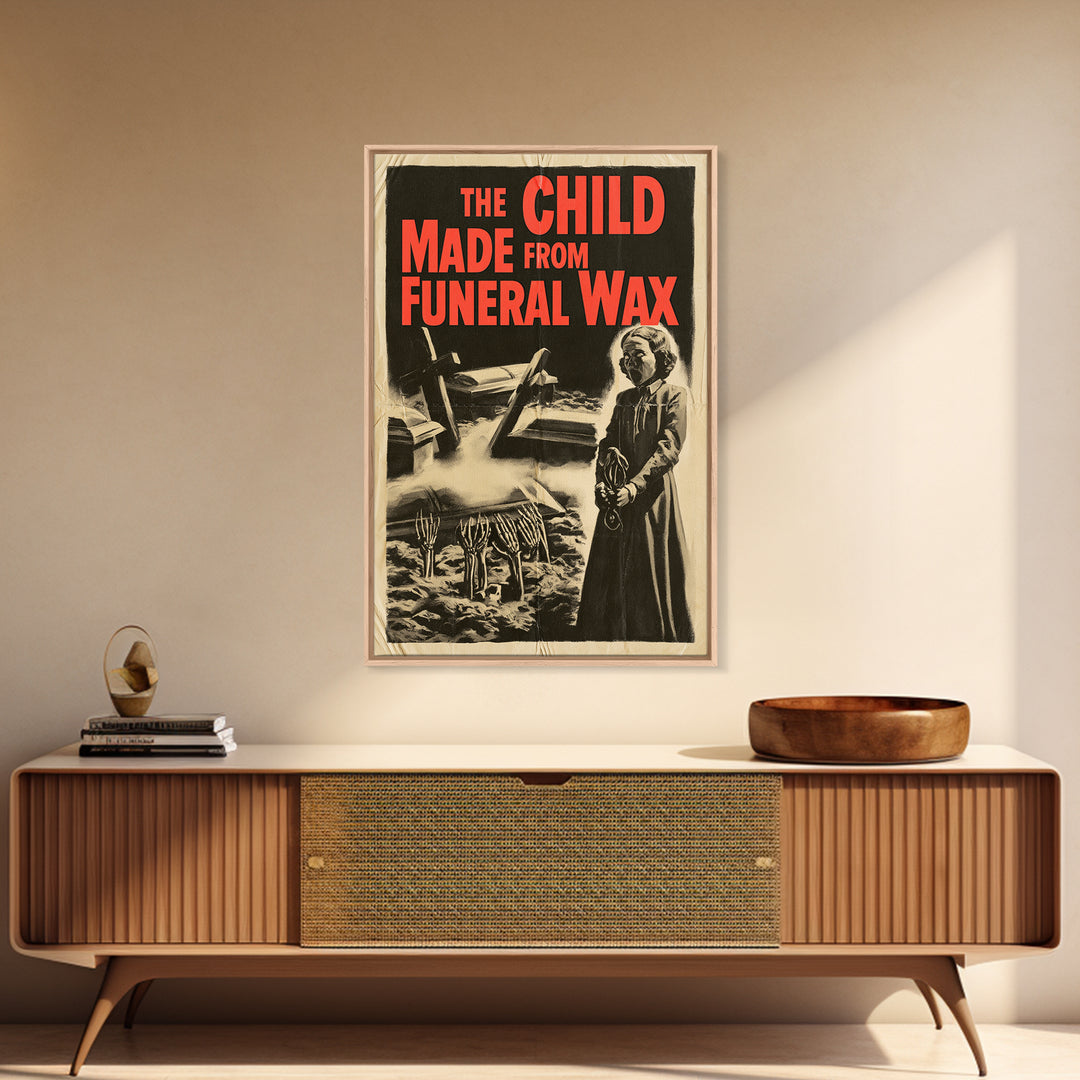 The Child Made From Funeral Wax, English Language Horror Movie Poster, 1950s Creature-Feature One-Sheet Inspired Art, Gothic Cinema Wall Art